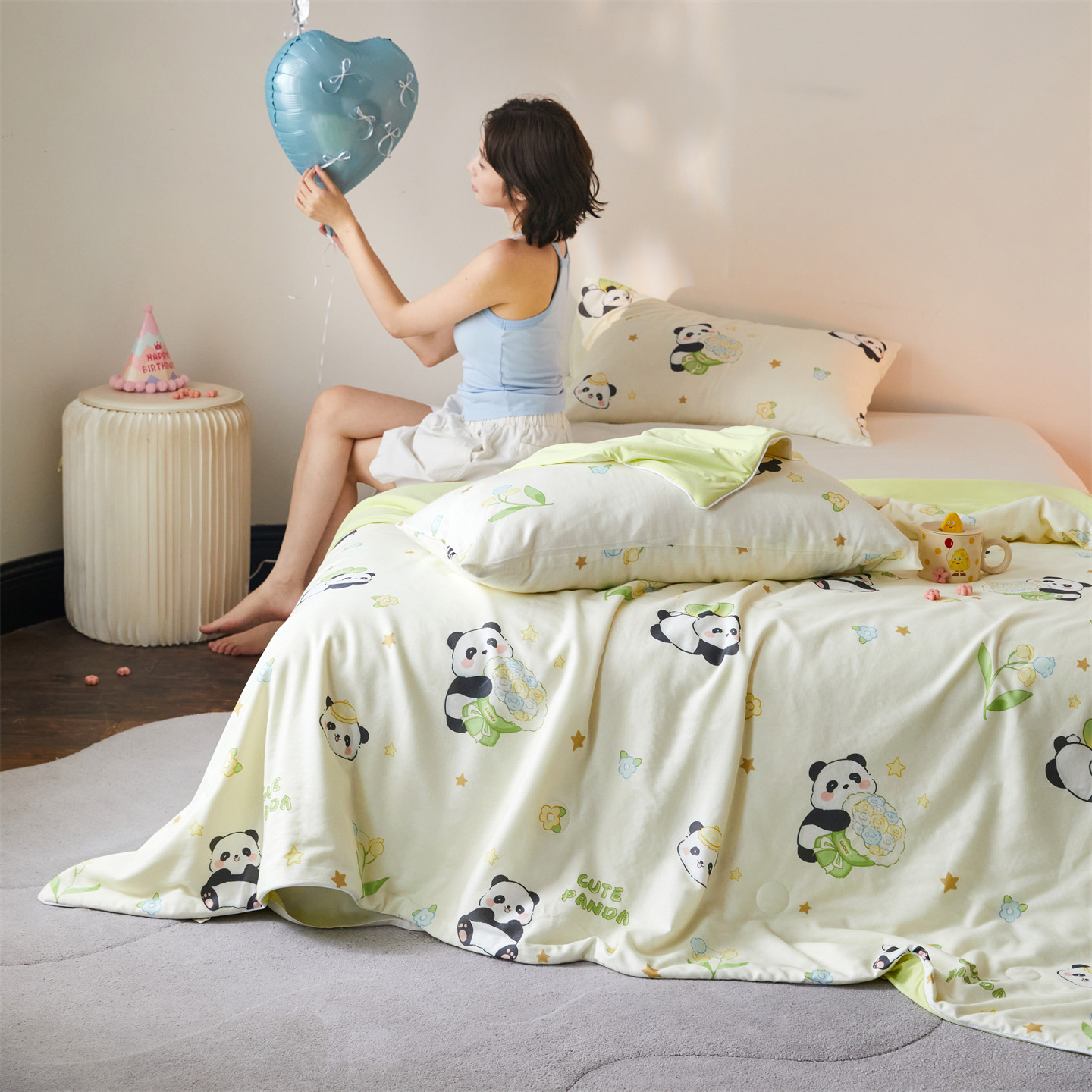 2026新款锦氨全棉双层纱20大豆抗菌双感夏被子被芯（模特图） 熊猫墩墩