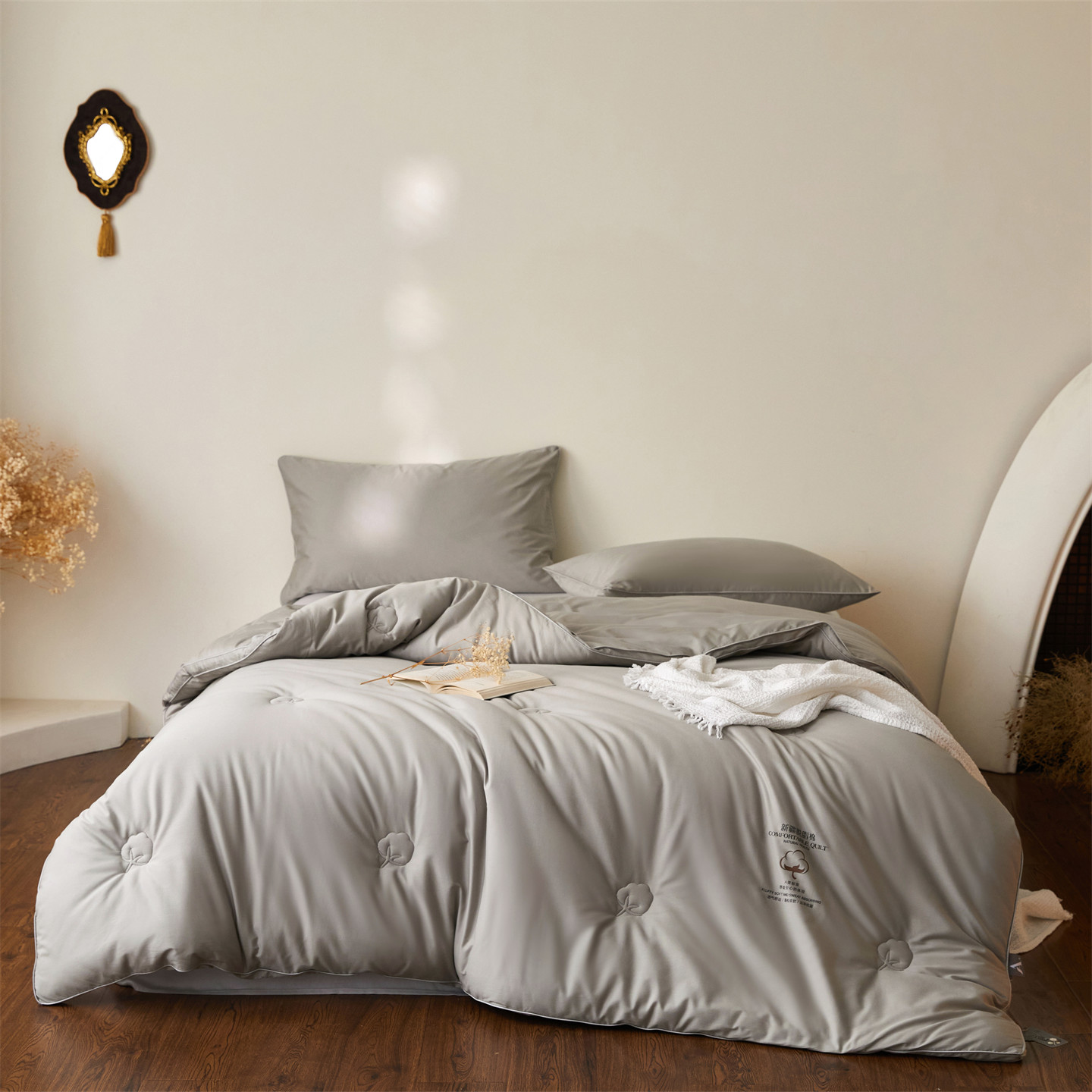2025新款全棉A类（7A抗菌）脱脂100%棉花被子被芯（空镜图） 脱脂-灰