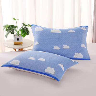 2021新款三层混纺特惠枕巾52x78一对 52cmX78cm/对 云朵-蓝