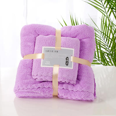 2022新款珊瑚绒毛巾浴巾组合套装 毛巾浴巾紫