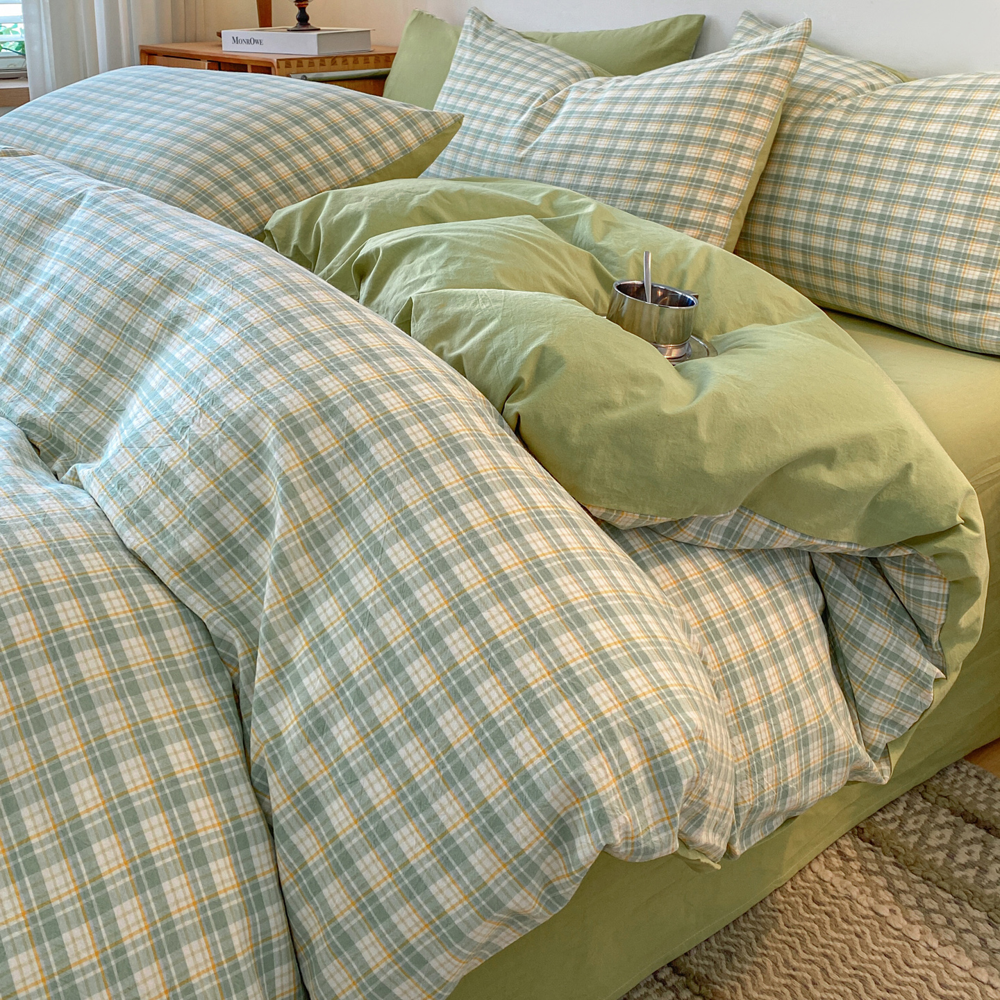2025新款全棉格子四件套 青柠绿