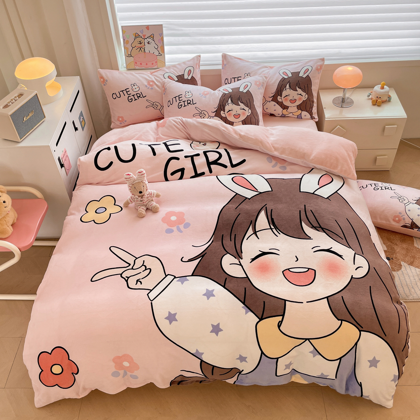 2025新款牛奶绒大版卡通四件套 元气满满