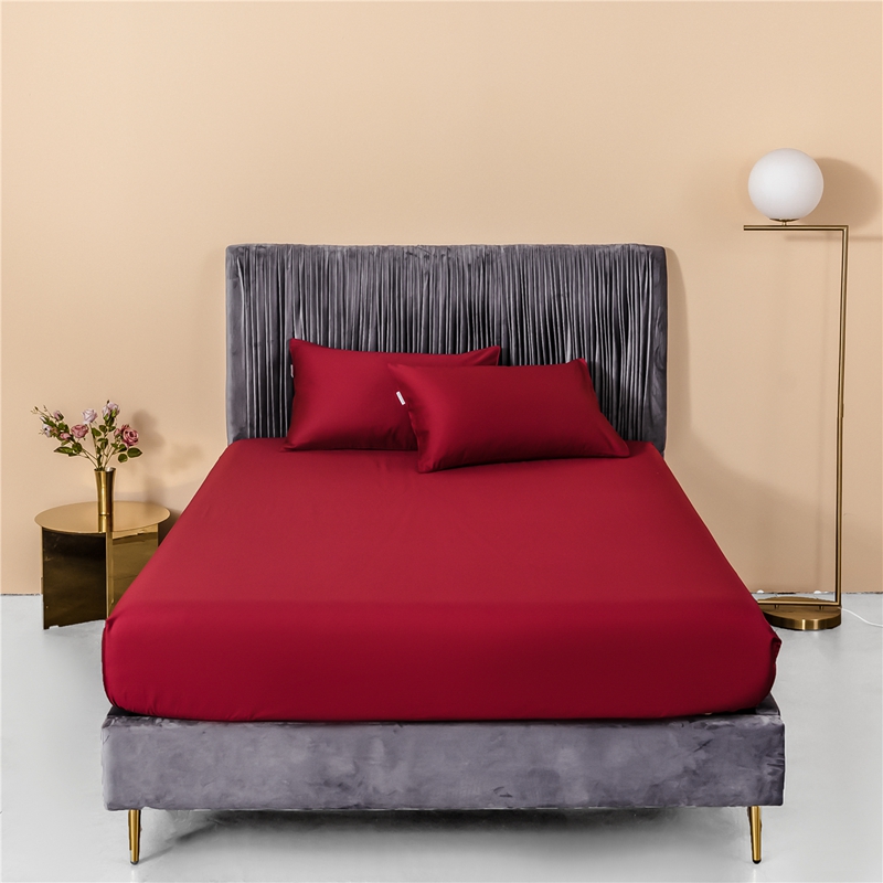 新款60s纯色单品床笠 180cmx200cm 纯色-酒红