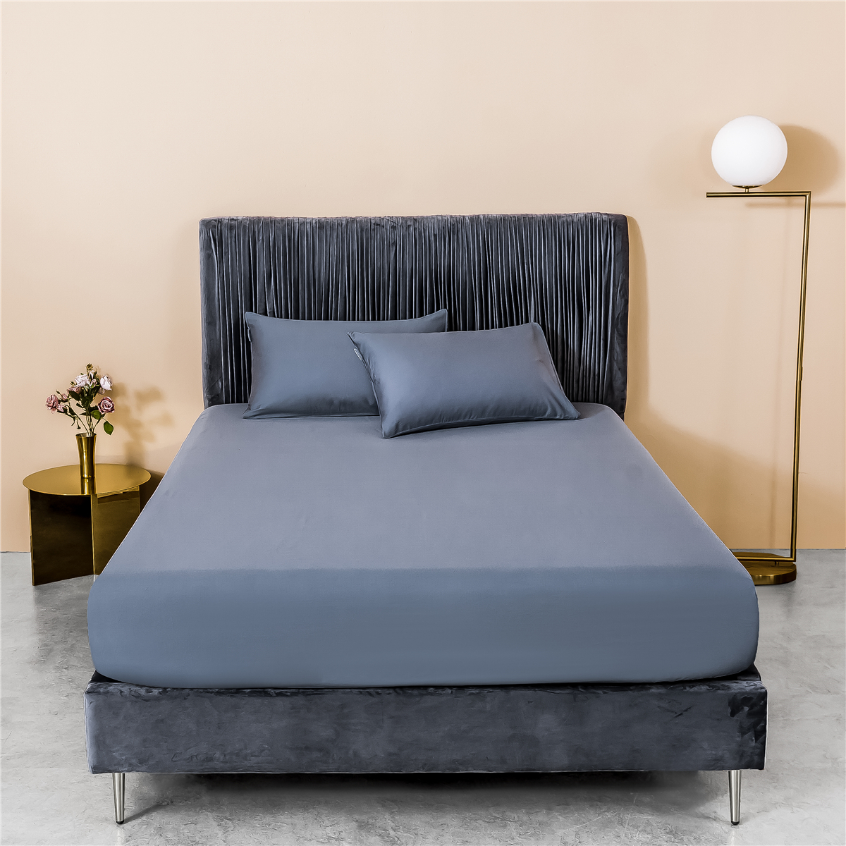 新款60s纯色单品床笠 180cmx200cm 纯色-紫灰