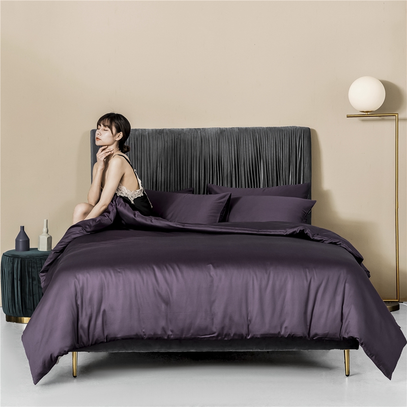 新款60s长绒棉纯色四件套 1.5m床单款四件套 纯色-帝王紫