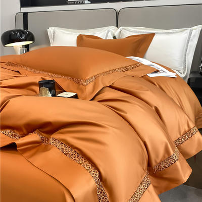 2023新款100支长绒棉镂空四件套-奢系列 1.8m床单款四件套 奢-暖橙色