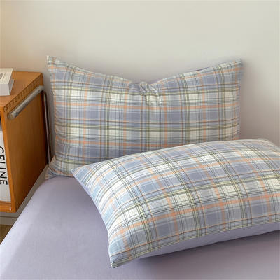 2023新款全棉水洗棉色织格子系列单枕套 枕套48*74cm/对 洛可可紫