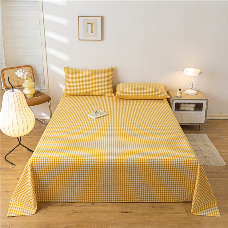 2023新款全棉水洗棉色织格子系列单床单 床单160*230cm 黄小格