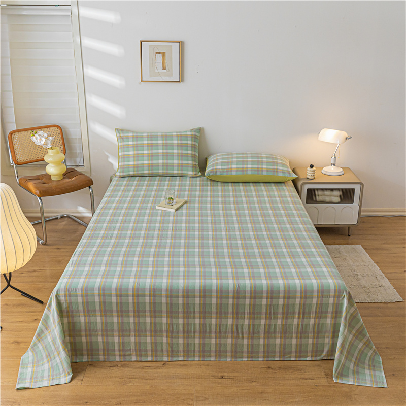 2023新款全棉水洗棉色织格子系列单床单 床单160*230cm 简约绿