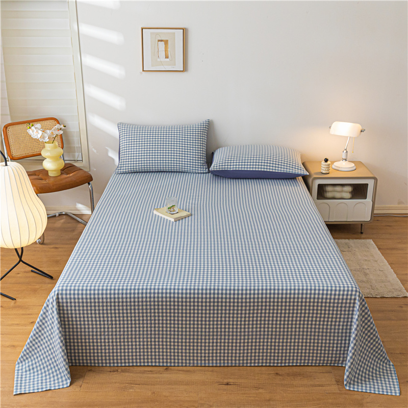 2023新款全棉水洗棉色织格子系列单床单 床单160*230cm 蓝小格