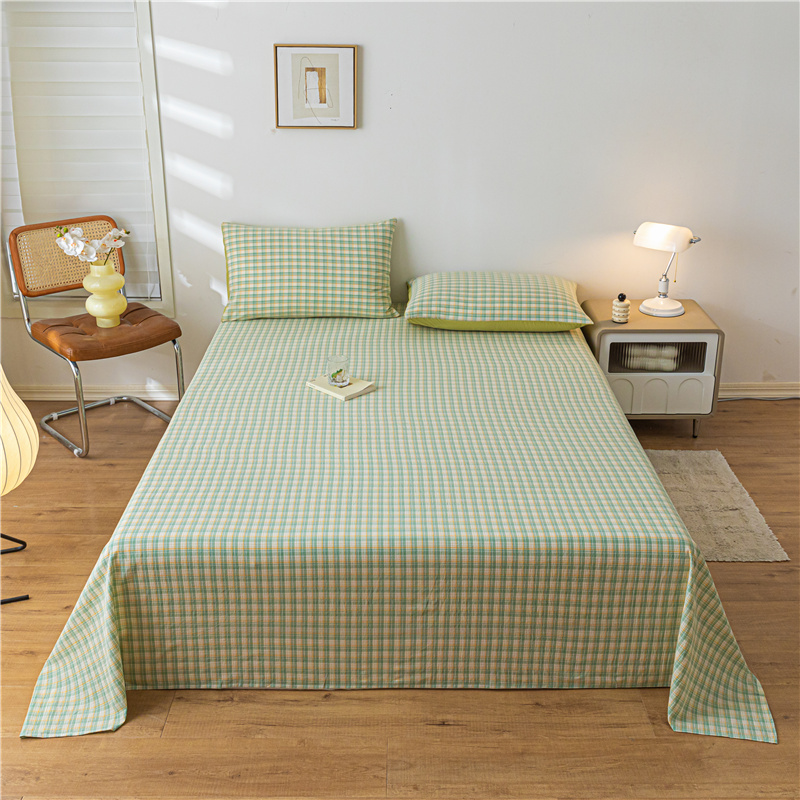 2023新款全棉水洗棉色织格子系列单床单 床单120*230cm 青柠绿