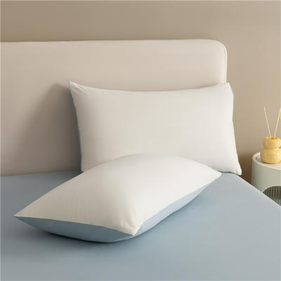 2023新款高支高密全棉加厚磨毛瑞娜系列单枕套 48*74cm/对 瑞娜-奶白+水蓝