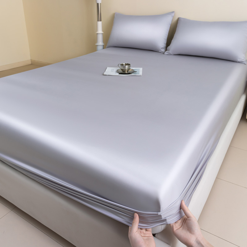2024新款莱赛尔兰精天丝柔系列纯色单床笠--棚拍图 150*200+25cm单床笠 柔-气质灰