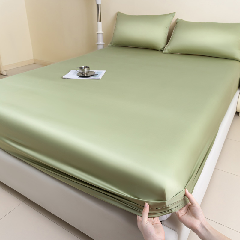 2024新款莱赛尔兰精天丝柔系列纯色单床笠--棚拍图 150*200+25cm单床笠 柔-生态绿