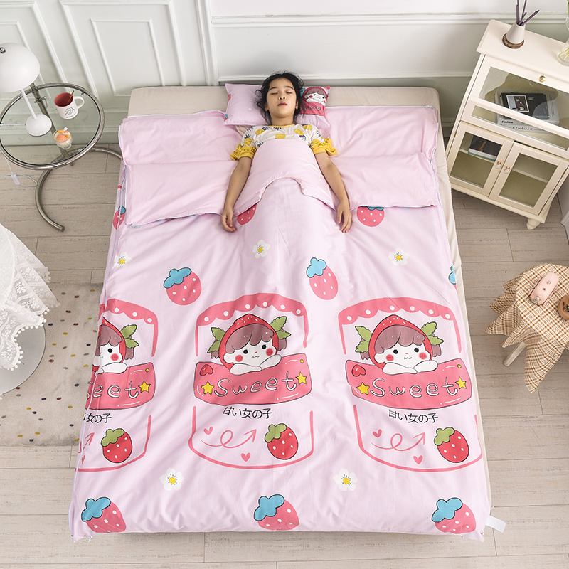 2021新款纯棉儿童防踢被儿童睡袋（不含中号） 小号单独被套120x150cm 草莓公主
