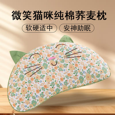 2024年新款荞麦枕枕头枕芯系列--微笑猫咪荞麦枕30*55CM 绿色猫咪/只