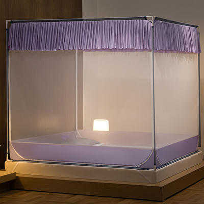 新款坐床蚊帐防摔儿童家用夏天免安装蒙古包全底高级凉席 1.5m床烤漆支架 玫瑰紫