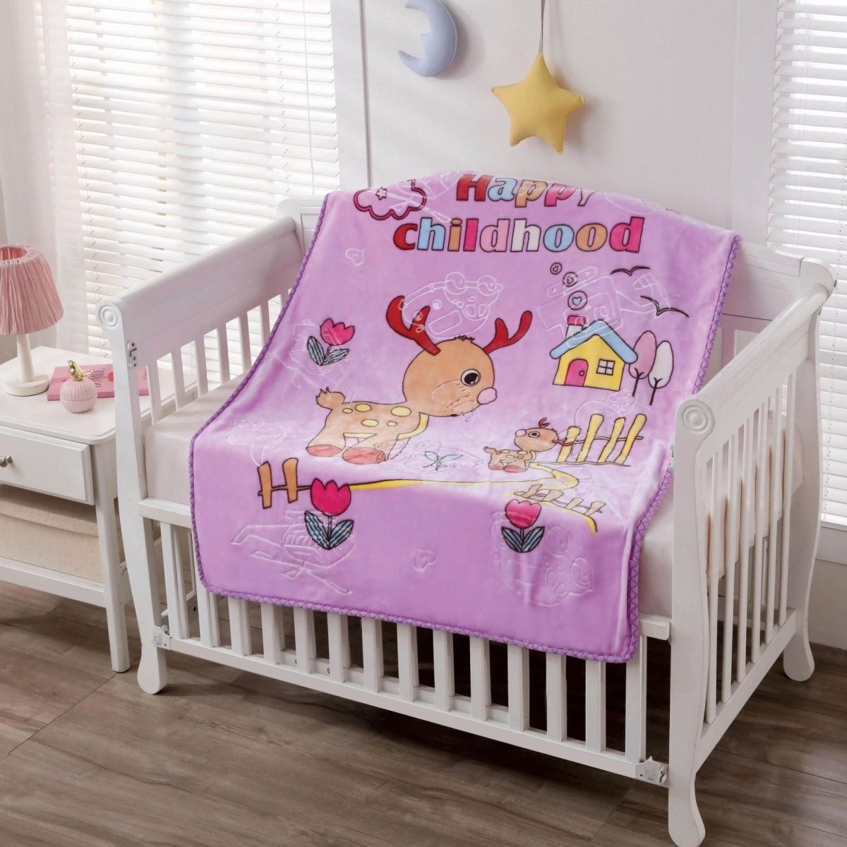 2023新款儿童幼儿园午睡盖毯加厚保暖小童毯 110*140cm 小鹿-浅紫