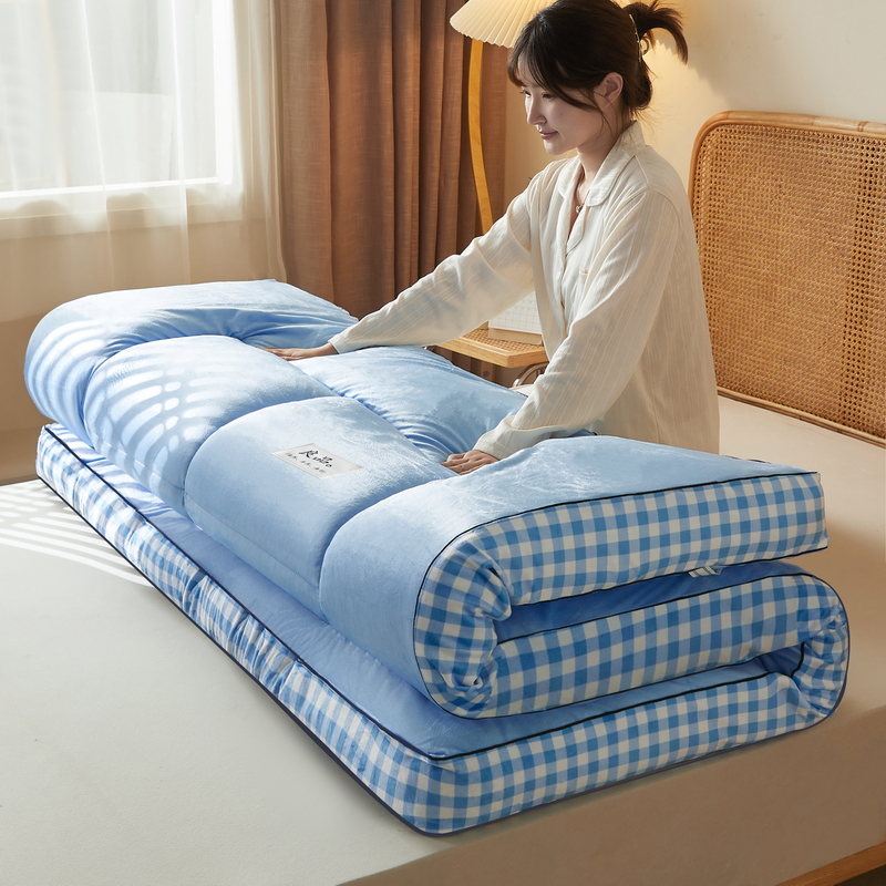 2023新款A类水洗棉成人立体软床垫 1m（厚10cm） 蓝格边-天蓝色