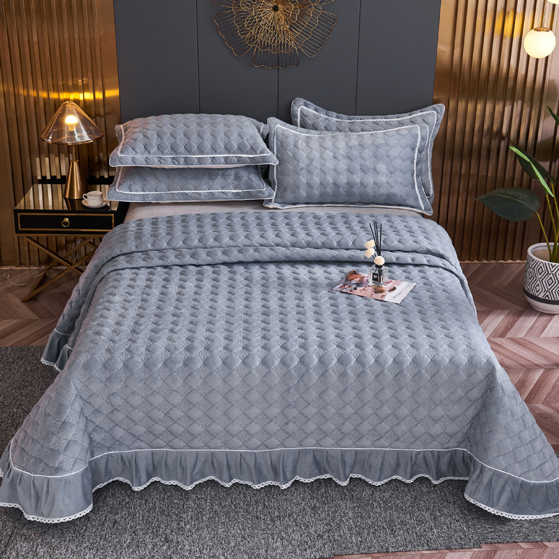 2021新款水晶绒牛奶绒保暖速热绗缝夹棉床盖 2.5*2.5m单床盖 摩登-灰