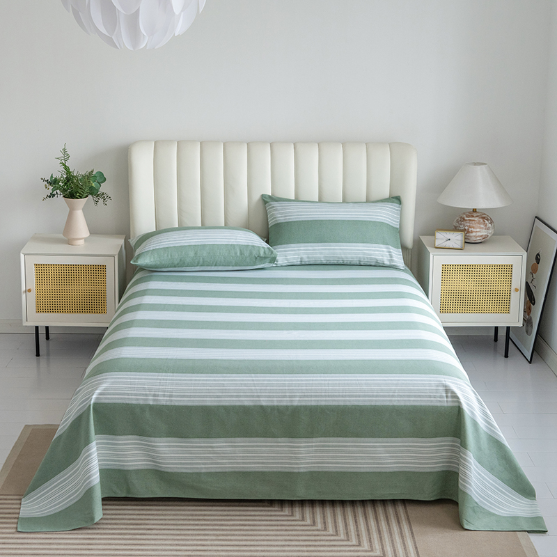 2024新款全棉老粗布透气床单床单三件套 120x230cm单件床单 清新-绿