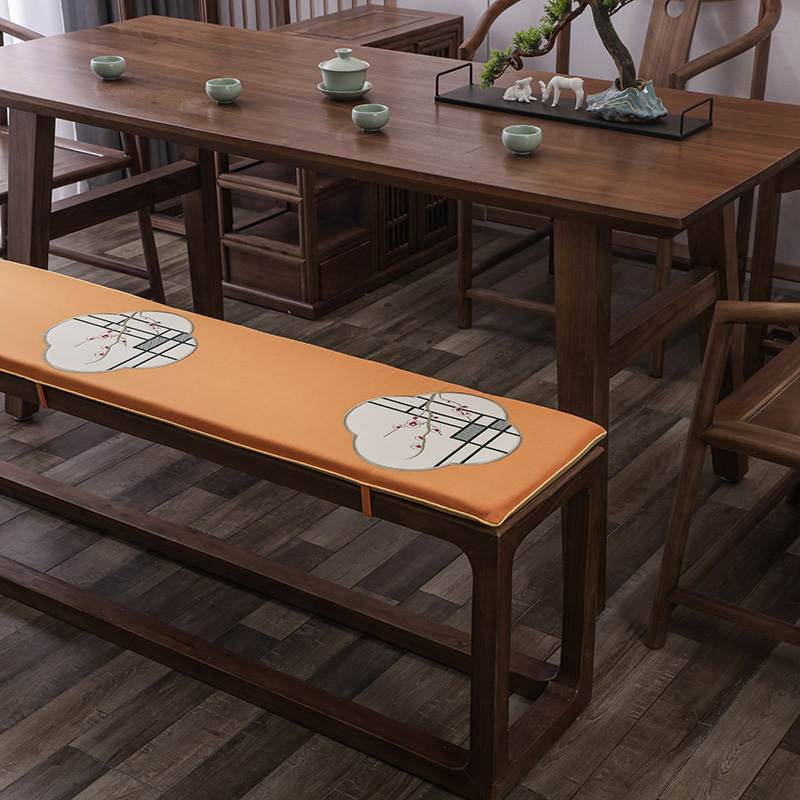 2023新款红木长凳坐垫系列-梅花阁(科技布)-长凳 30*80cm厚度三厘米 红梅阁-橙色