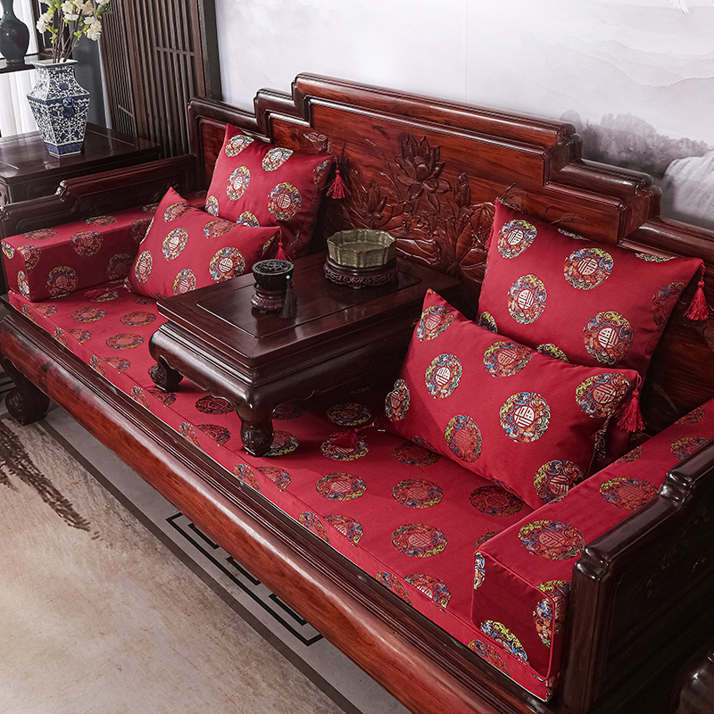 2023新款红木长沙发坐垫系列-锦缎面料坐垫长沙发 50*50cm（含5cm海绵） 五福团