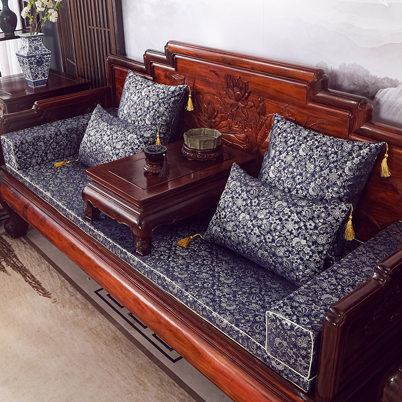 2023新款红木长沙发坐垫系列-锦缎面料坐垫长沙发 50*50cm（含5cm海绵） 青花瓷