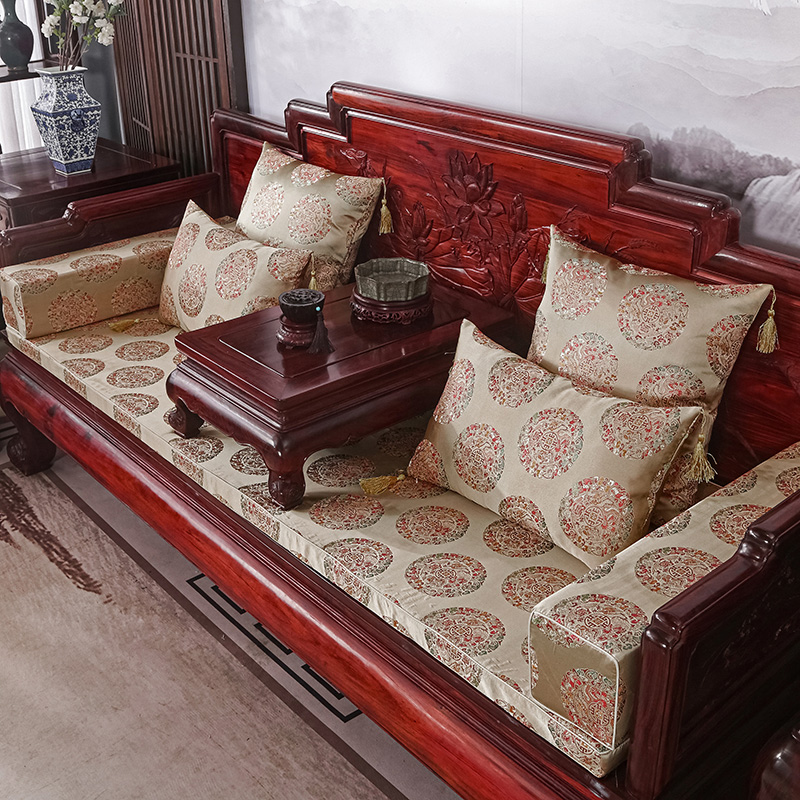 2023新款红木长沙发坐垫系列-锦缎面料坐垫长沙发 50*50cm（含5cm海绵） 泥金五龙团