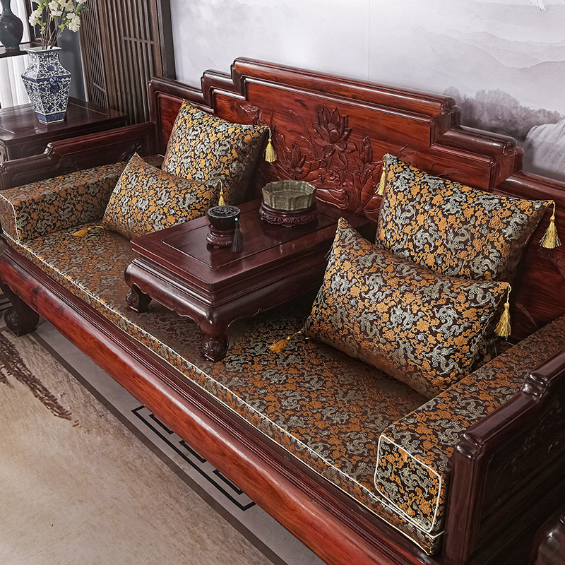 2023新款红木长沙发坐垫系列-锦缎面料坐垫长沙发 50*50cm（含5cm海绵） 咖啡小龙