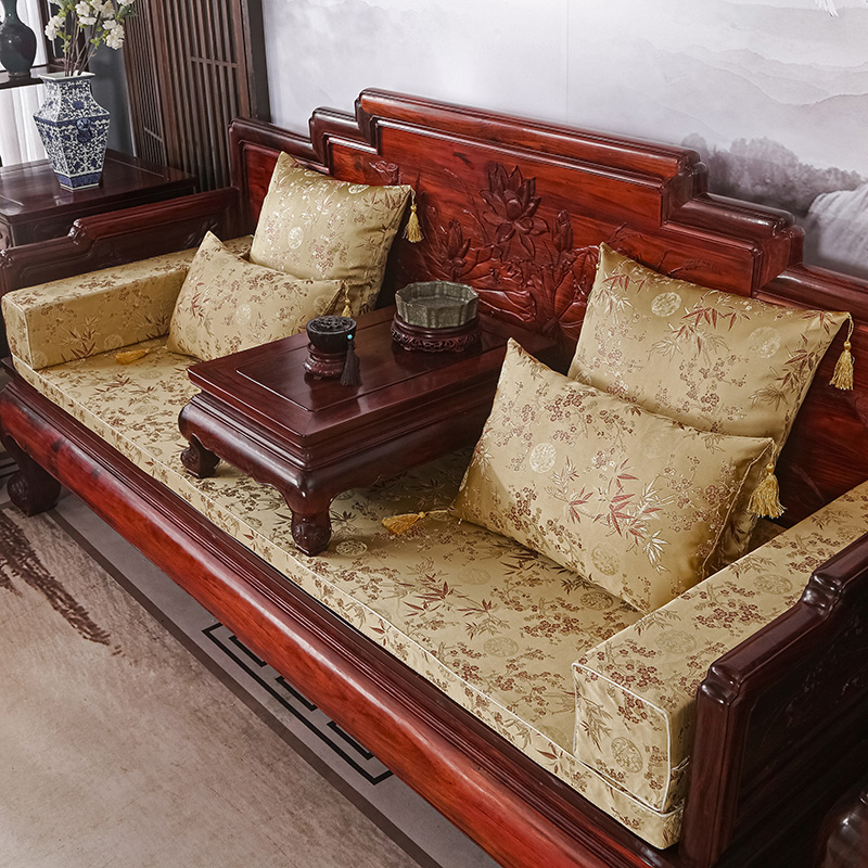 2023新款红木长沙发坐垫系列-锦缎面料坐垫长沙发 50*50cm（含5cm海绵） 金色梅竹