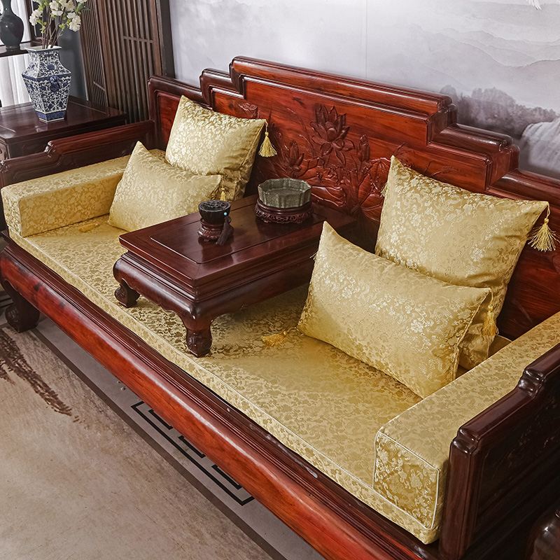 2023新款红木长沙发坐垫系列-锦缎面料坐垫长沙发 50*50cm（含5cm海绵） 金黄小龙
