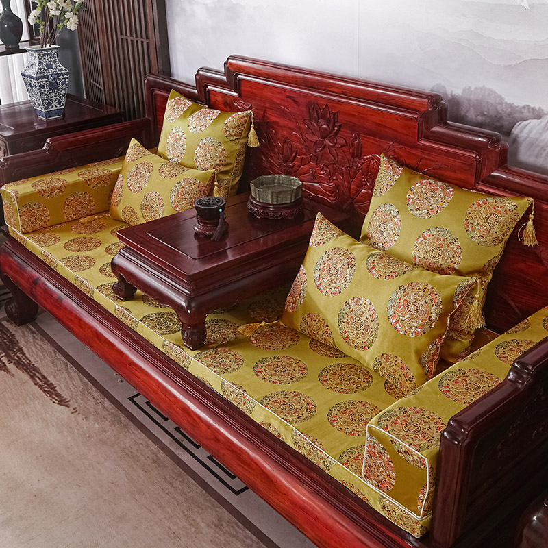 2023新款红木长沙发坐垫系列-锦缎面料坐垫长沙发 50*50cm（含5cm海绵） 黄金五龙团