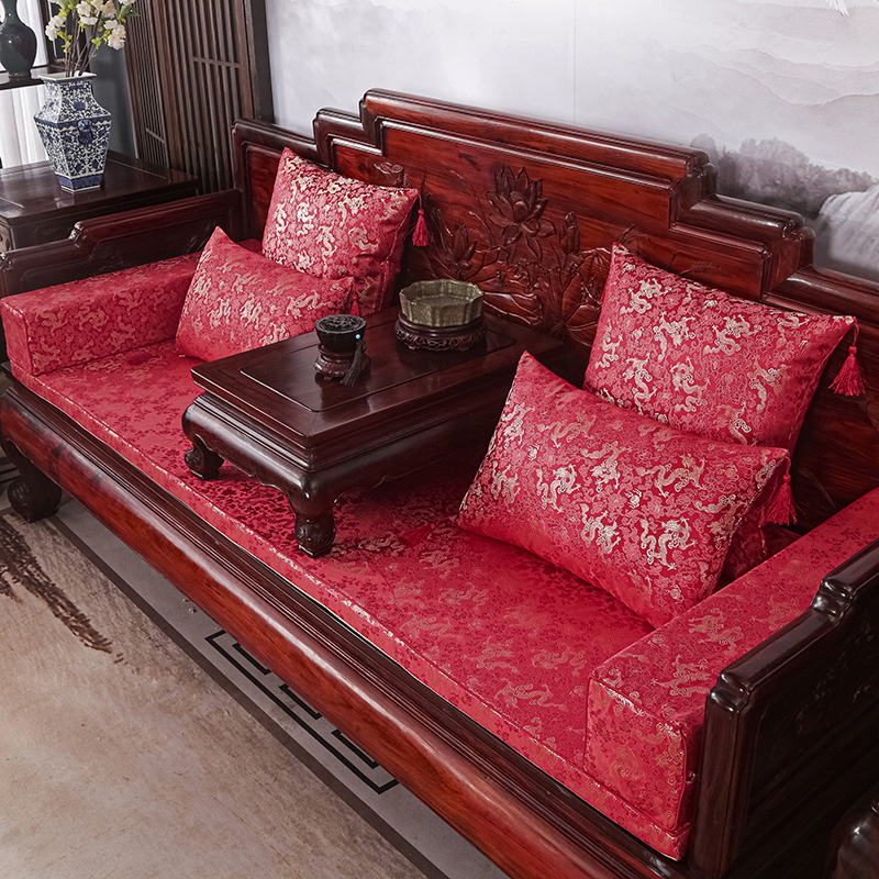 2023新款红木长沙发坐垫系列-锦缎面料坐垫长沙发 50*50cm（含5cm海绵） 红小龙