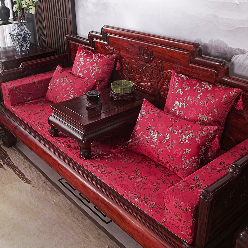 2023新款红木长沙发坐垫系列-锦缎面料坐垫长沙发 50*50cm（含5cm海绵） 红色梅竹