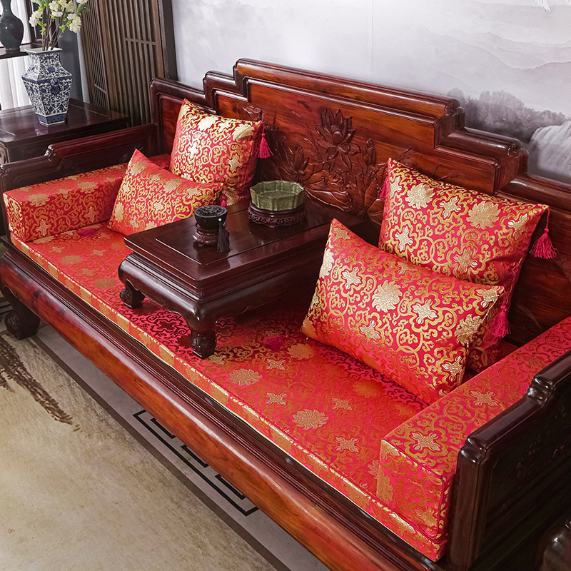 2023新款红木长沙发坐垫系列-锦缎面料坐垫长沙发 50*50cm（含5cm海绵） 红富贵
