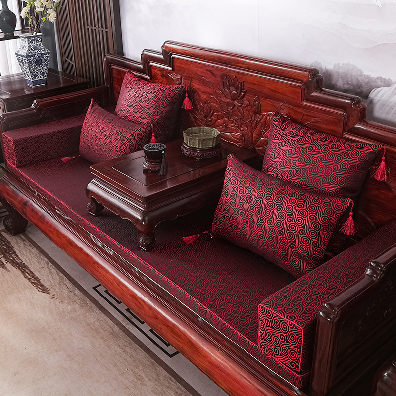 2023新款红木长沙发坐垫系列-锦缎面料坐垫长沙发 50*50cm（含5cm海绵） 黑祥云