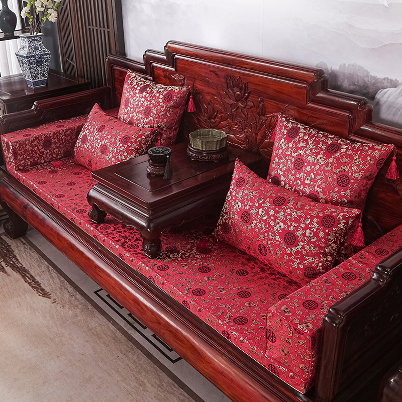 2023新款红木长沙发坐垫系列-锦缎面料坐垫长沙发 50*50cm（含5cm海绵） 黑石榴