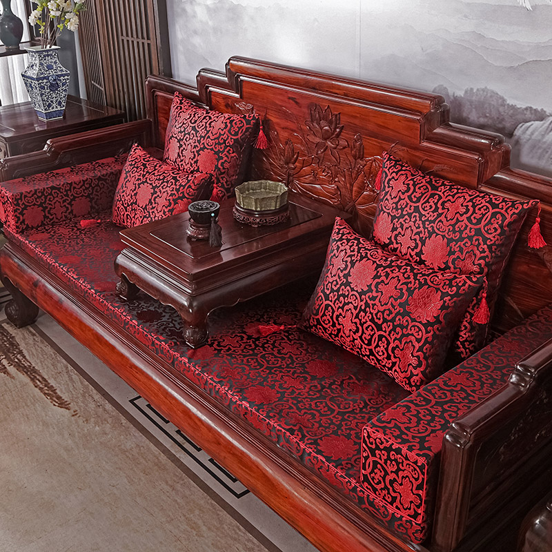 2023新款红木长沙发坐垫系列-锦缎面料坐垫长沙发 50*50cm（含5cm海绵） 黑富贵