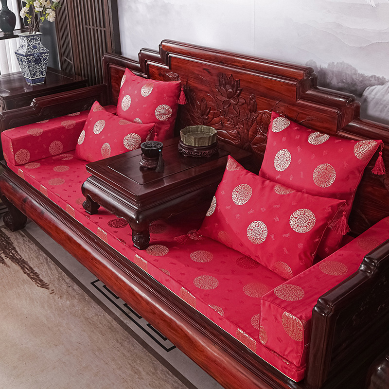 2023新款红木长沙发坐垫系列-锦缎面料坐垫长沙发 50*50cm（含5cm海绵） 福寿团