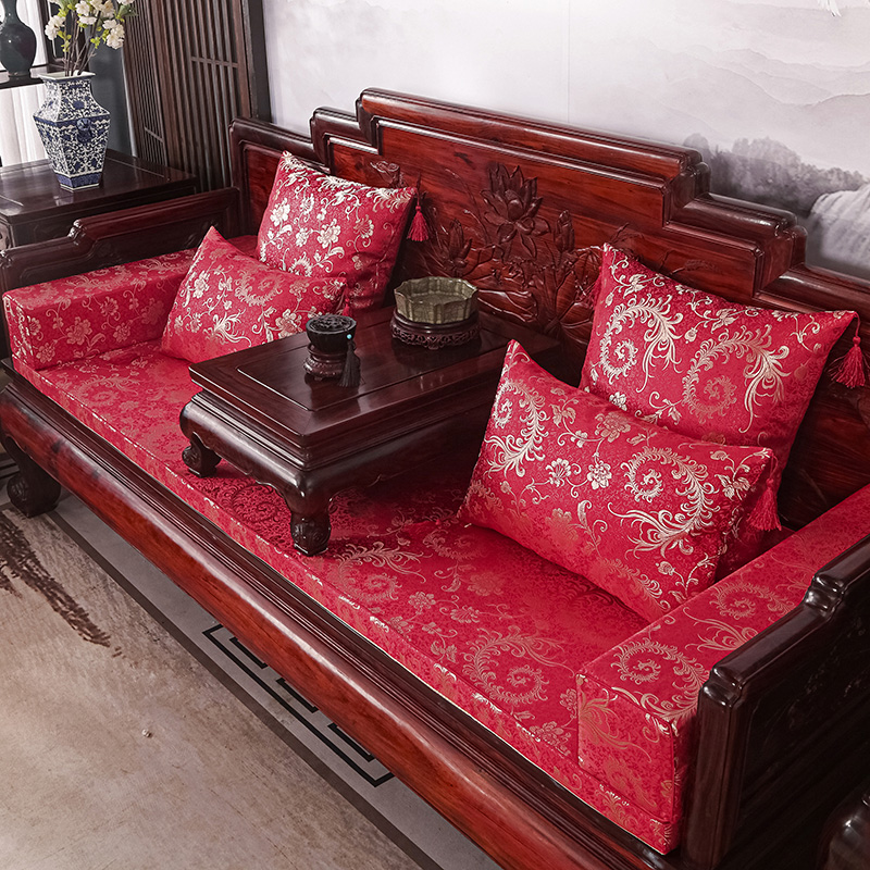 2023新款红木长沙发坐垫系列-锦缎面料坐垫长沙发 50*50cm（含5cm海绵） 凤尾花