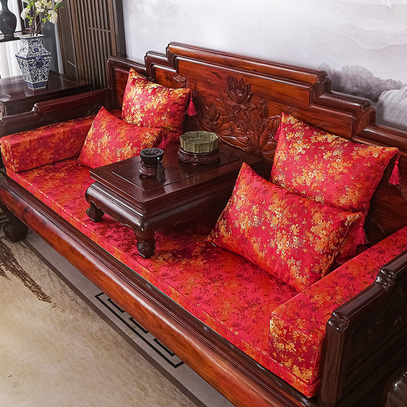 2023新款红木长沙发坐垫系列-锦缎面料坐垫长沙发 50*50cm（含5cm海绵） 繁星点点红