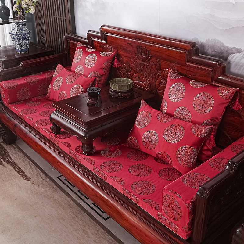 2023新款红木长沙发坐垫系列-锦缎面料坐垫长沙发 50*50cm（含5cm海绵） 大红五龙团