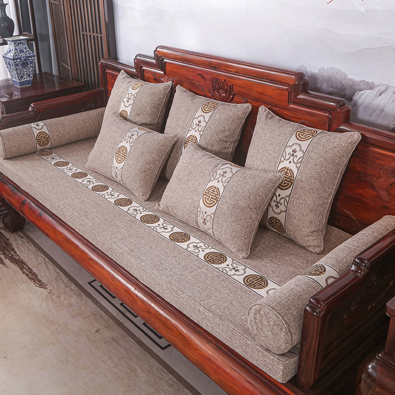 2023新款红木长沙发坐垫系列-麻布纯色长沙发垫图片 50*50cm（含5cm海绵） 雅士灰-百合结