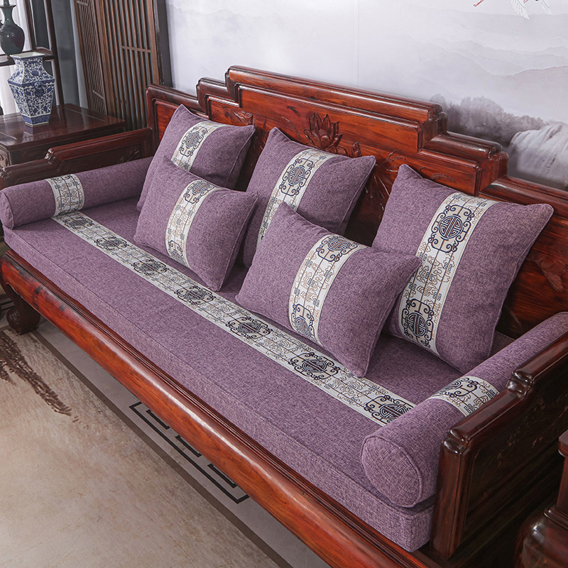 2023新款红木长沙发坐垫系列-麻布纯色长沙发垫图片 50*50cm（含5cm海绵） 薰衣紫-陶然居
