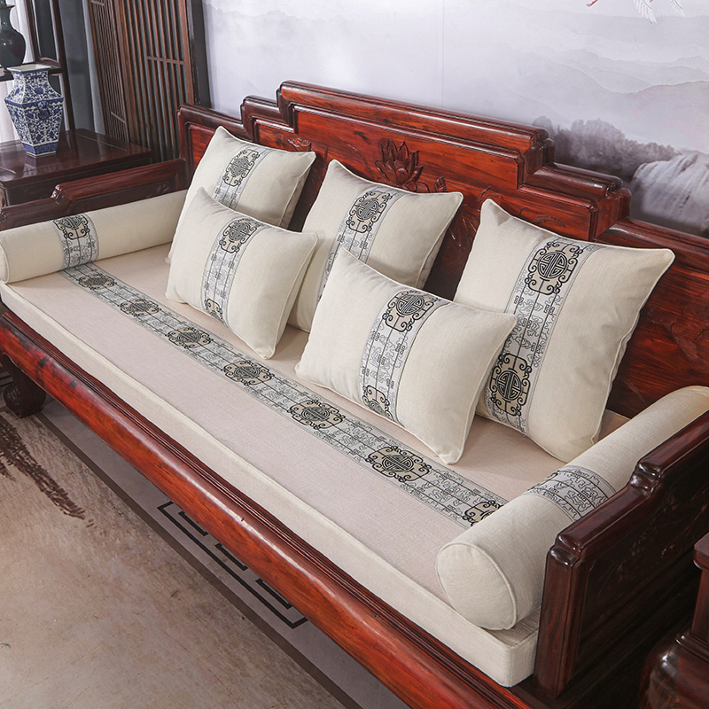 2023新款红木长沙发坐垫系列-麻布纯色长沙发垫图片 50*50cm（含5cm海绵） 象牙白-陶然居