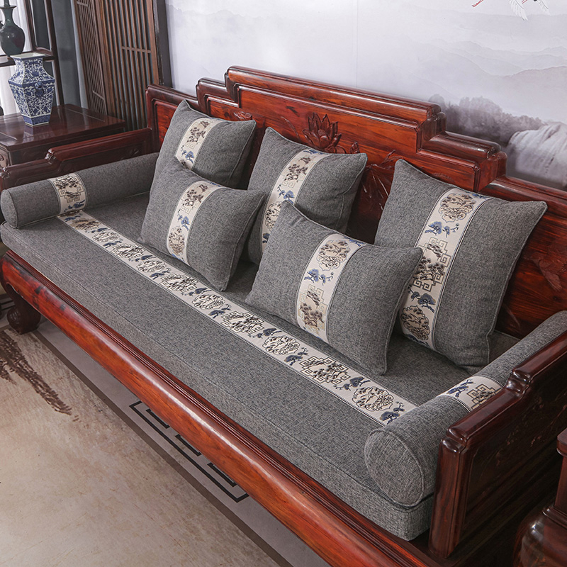 2023新款红木长沙发坐垫系列-麻布纯色长沙发垫图片 50*50cm（含5cm海绵） 气质灰-百年松柏