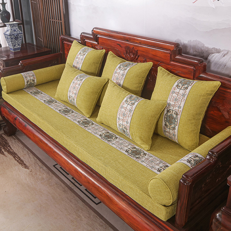 2023新款红木长沙发坐垫系列-麻布纯色长沙发垫图片 50*50cm（含5cm海绵） 抹茶绿-陶然居