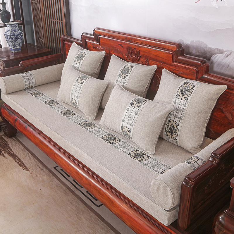 2023新款红木长沙发坐垫系列-麻布纯色长沙发垫图片 50*50cm（含5cm海绵） 米灰-陶然居