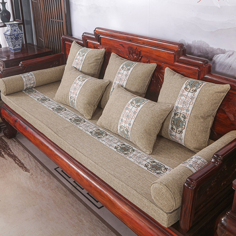 2023新款红木长沙发坐垫系列-麻布纯色长沙发垫图片 50*50cm（含5cm海绵） 卡其驼-陶然居